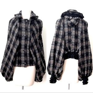 *SOLD* WHO Women’s Jacket Coat Removable Hoodie Batwing Baggy Loose Fit Plaid